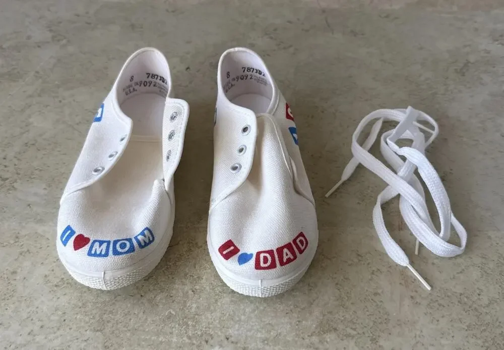 NOS RARE Vtg 70's 80's HUGGIES Diaper Baby Steps SNEAKERS PROMO Sz 8 I Heart Mom
